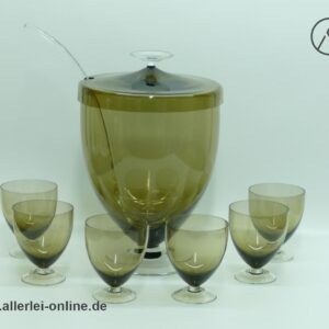 Rauchglas Bowle-Service mit 6 Rauchglas-Kelchgläsern und Kelle aus Glas | 50-60er Jahre Zwiesel Glas | Heinrich Löffelhardt Design