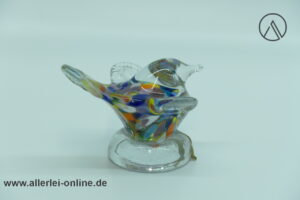 ALWE - Regenhütte Glas Vogel | Miniatur Glasvogel ,bunt | Glaskunst Skulptur blau-gelb
