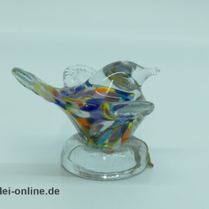 ALWE - Regenhütte Glas Vogel | Miniatur Glasvogel ,bunt | Glaskunst Skulptur blau-gelb