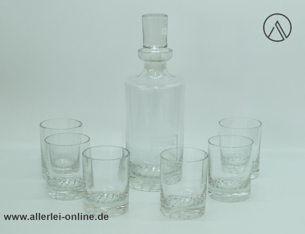 OKAL Whiskey Set | Vintage Bleikristall Mundgeblasen Waffelboden | Karaffe mit 6 Gläsern in OVP