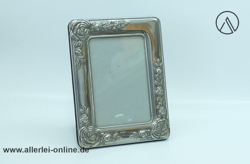 Bilderrahmen | Fotorahmen mit Rosen Verzierung im Jugendstil,versilbert | 18 x 23 cm