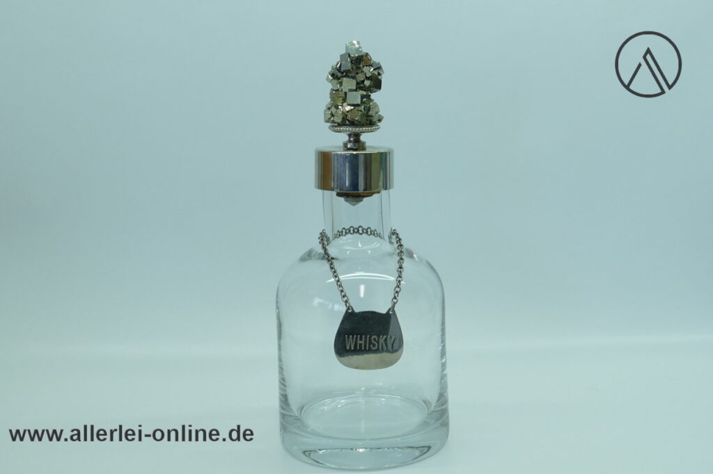 Vintage Kristallglas Karaffe | Whisky Glas-Dekanter | Schwere 28 cm Glas-Karaffe mit Pyritkristal Stopfen