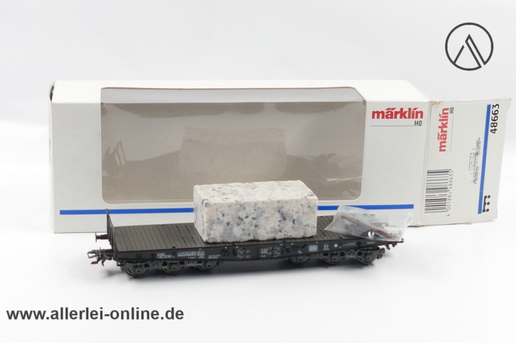 Märklin Spur H0 | 48663 Schwerlast-Flachwagen Sammp 705 mit Granit-Block | 6-Achsiger Schwerlastwagen
