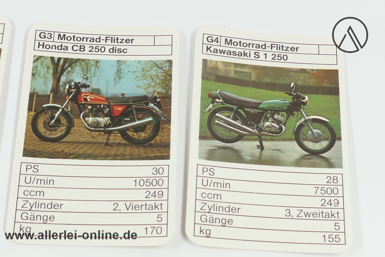 Motorrad Flitzer Quartett | Nr: 3246/8 ASS - Altenburg Stralsunder Spielkarten Kawasaki S1 250 - Honda - Maico Motorrad Flitzer Quartett | Nr: 3246/8 ASS - Altenburg Stralsunder Spielkarten Kawasaki S1 250 - Honda - Maico