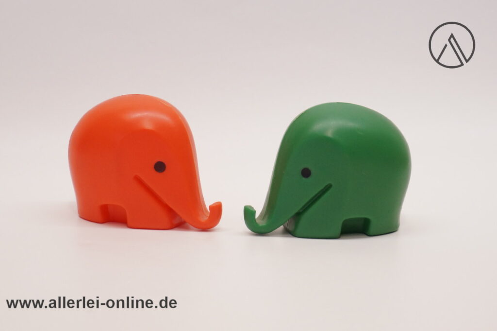 Luigi Colani Design | 2 kleine Elefanten Spardosen | Sparbüchse | 60-70er Jahre | orange grün