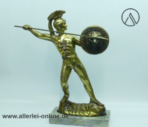Leonidas Spartaner mit Speer und Schild | Vintage Griechischer Krieger Hellenic Art Statue auf Marmorsockel