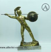 Leonidas von Sparta mit Speer und Schild | Vintage 40 cm Hellenic Art Statue auf Marmorsockel