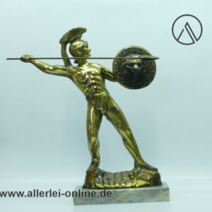 Leonidas von Sparta mit Speer und Schild | Vintage 40 cm Hellenic Art Statue auf Marmorsockel