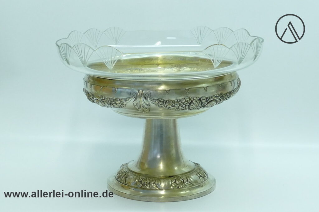 Jugendstil-Art Deco Tafelaufsatz Schale | Obstschale ,versilbert mit Glaseinsatz | 29 cm