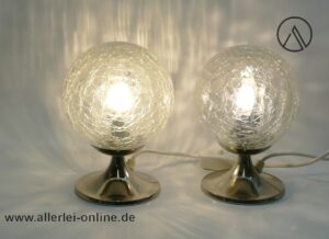 Space Age Kugellampen | Eisglas Bubble Glas / Tulip Chrom Tischleuchten Paar | Vintage 70er Jahre