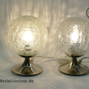 Space Age Kugellampen | Eisglas Bubble Glas / Tulip Chrom Tischleuchten Paar | Vintage 70er Jahre
