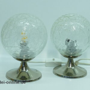 Space Age Kugellampen | Eisglas Bubble Glas / Tulip Chrom Tischleuchten Paar | 70er
