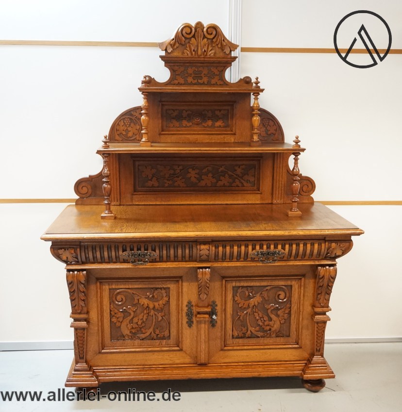 Prächtige Antike Anrichte mit Aufsatz - Gründerzeit Buffet mit Schubladen Prächtige Antike Anrichte mit Aufsatz - Gründerzeit Buffet mit Schubladen