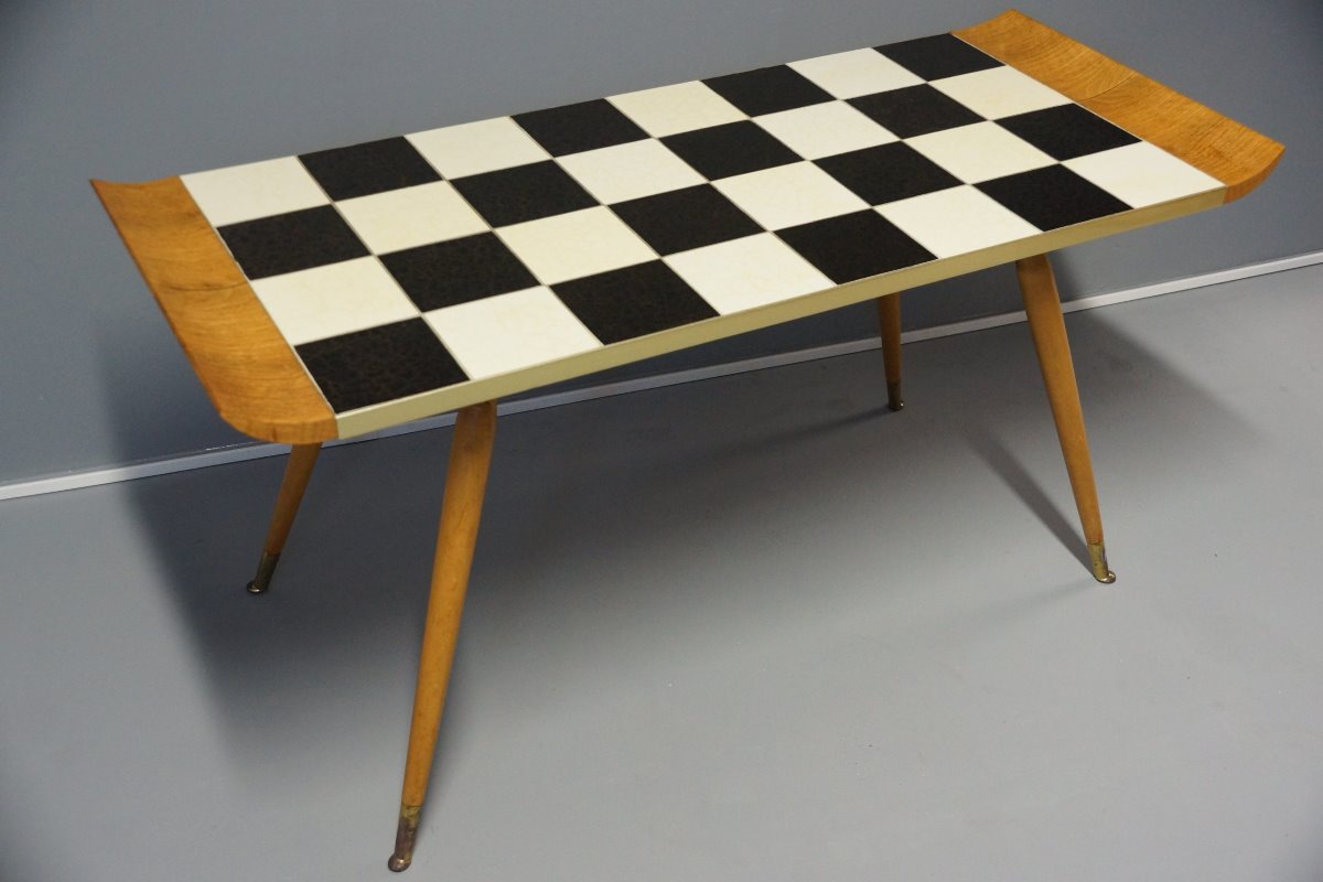 Schachbrettmuster Tisch Wohnzimmertisch Vintage 50-60er Jahre