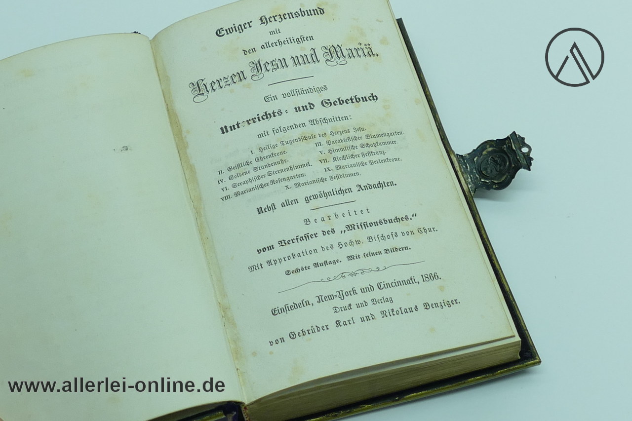 Antikes Unterrichts und Gebetbuch 1866 | Samteinband mit Applikationen Schließe und Andachtsbildchen Antikes Unterrichts und Gebetbuch 1866 | Samteinband mit Applikationen Schließe und Andachtsbildchen