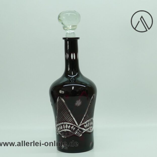 Böhmische Karaffe | Whisky - Likör Dekanter | Antike Rubinrote Böhmen Glaskaraffe ,geschliffen mit Glas Stopfen