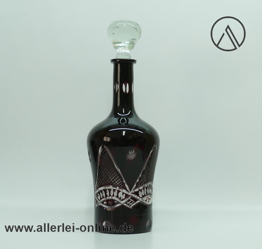 Böhmische Karaffe | Whisky - Likör Dekanter | Antike Rubinrote Böhmen Glaskaraffe ,geschliffen Böhmische Karaffe | Whisky - Likör Dekanter | Antike Rubinrote Böhmen Glaskaraffe ,geschliffen