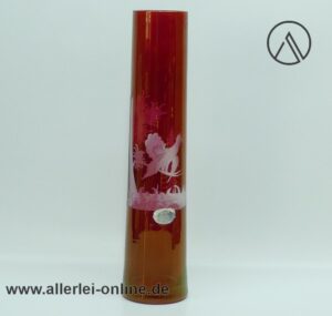Böhmische Vase / Glasvase | Rote Glasvase geschliffen mit Auerhahn