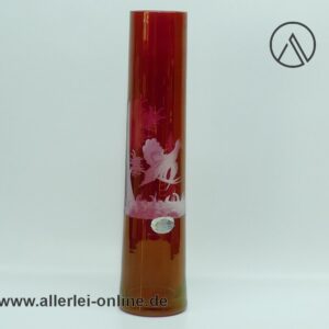 Böhmische Vase / Glasvase | Rote Glasvase geschliffen mit Auerhahn