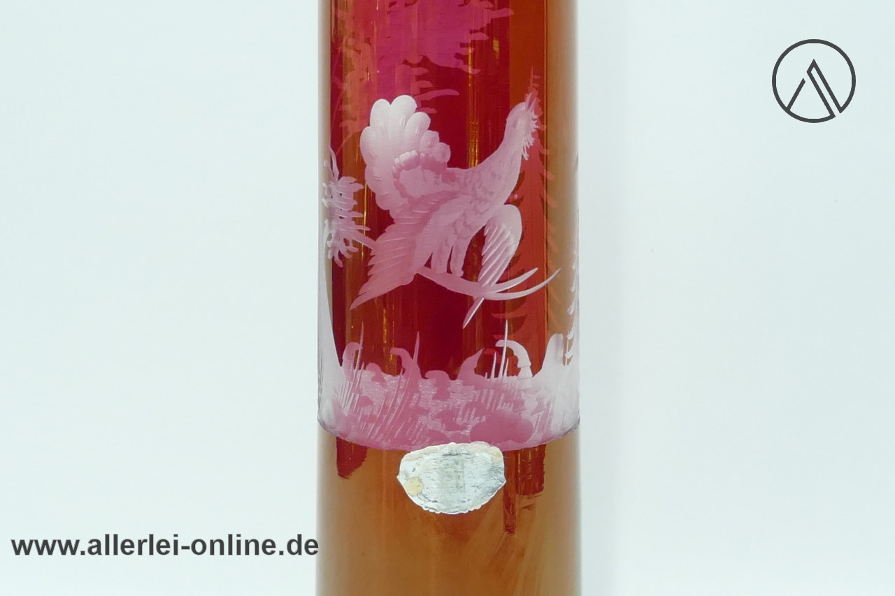 Vase / Glasvase | Rote Glasvase geschliffen mit Auerhahn Vase / Glasvase | Rote Glasvase geschliffen mit Auerhahn