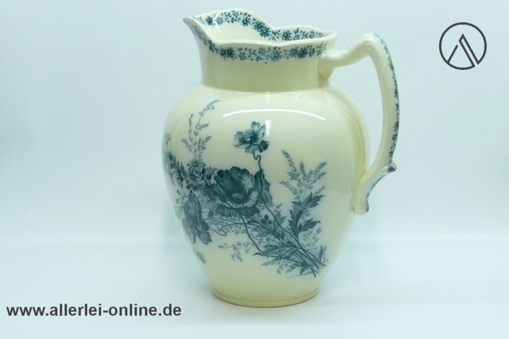 Villeroy und Boch Mettlach | Antiker Jugendstil Krug mit Klatschmohn, Margeriten, Gräser Dekor