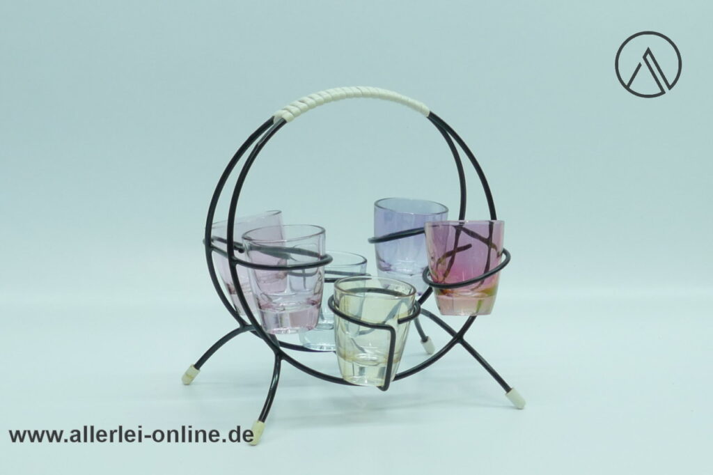 Bunte Schnapsgläser mit Halter | Schnapsglas-Set | Vintage Rockabilly 50-60er Jahre