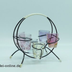 Bunte Schnapsgläser mit Halter | Schnapsglas-Set | Vintage Rockabilly 50-60er Jahre