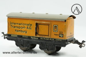 Karl Bub Spur 0 Güterwagen | Internationale Transport A.G. Hamburg | Made in Bavaria Blechspielzeug Blecheisenbahn
