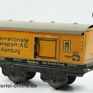 Karl Bub Spur 0 Güterwagen | Internationale Transport A.G. Hamburg | Made in Bavaria Blechspielzeug Blecheisenbahn