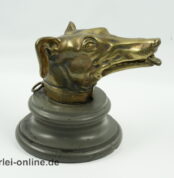 Greyhound Bronze / Messing Hundekopfbüste auf Sockel | Antiker Figürlicher Taschenuhr Halter