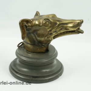 Greyhound Bronze / Messing Hundekopfbüste auf Sockel | Antiker Figürlicher Taschenuhr Halter