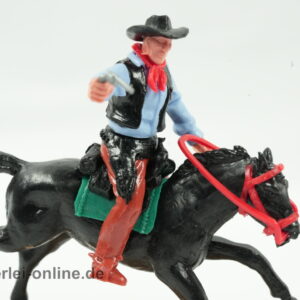 Timpo Toys | Cowboy zu Pferd ,schwarz mit Pistole | Vintage Timpo Toys Britain Steckfigur