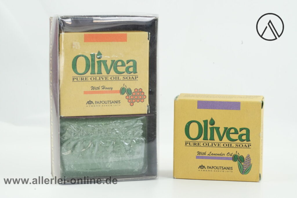 Olivea Papoutsanis | Pure Olive Oil Soap | 1x Lavendel Öl 150gr. 1x With Honey 150gr. 1x grüne Olivenöl 125gr.