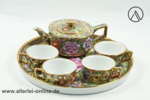 Teeservice | Miniatur Porzellan Teekanne mit Tassen und Tablett Blumenmuster, handbemalt