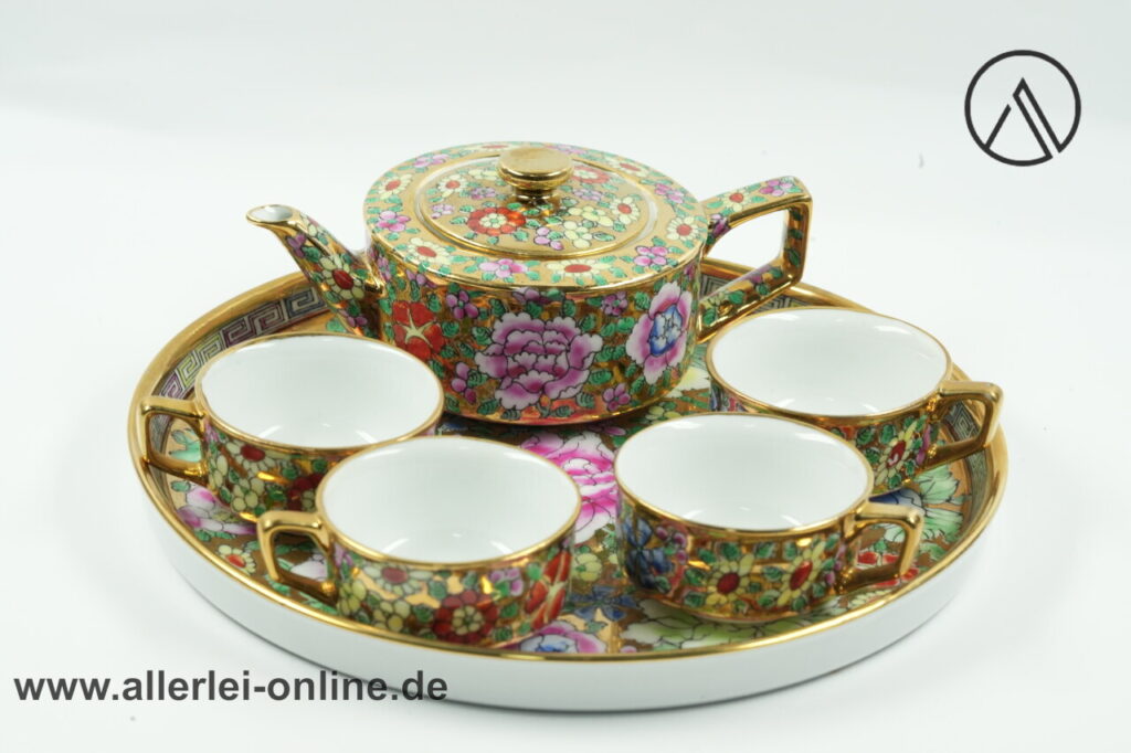 Teeservice | Asiatisches Miniatur Porzellan mit Blumenmuster, handbemalt