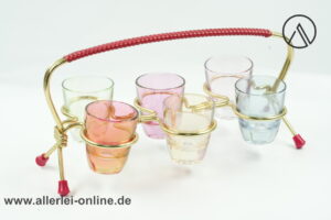 Bunte Schnapsgläser mit Halter | Schnapsglas-Set | Vintage Mid-Century 50-60er Jahre