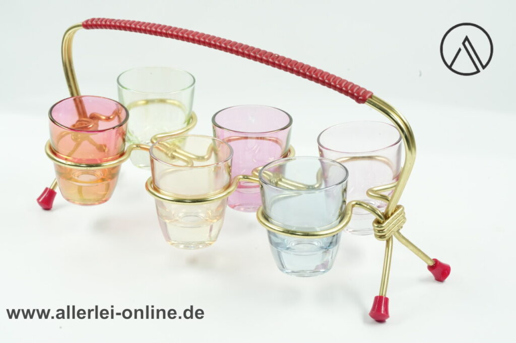 Bunte Schnapsgläser mit Halter | Schnapsglas-Set | Vintage Rockabilly 50-60er Jahre