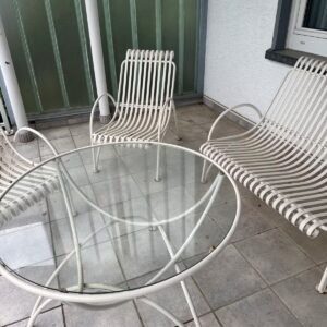 Vintage EMU Italien Eisen Gartenmöbel Set: Tisch, 3 Stühle und Sitzbank