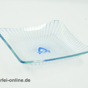 Vintage Hanomag Glasschale | 50er Jahre Lausitzer Glas Anbietschale mit Hanomag Rheinstahlbogen-Logo