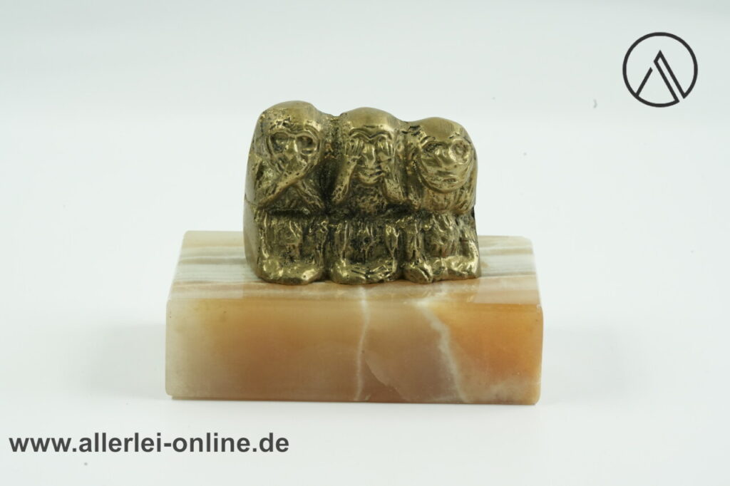 Drei weise Affen Messing Figur auf Onyx Sockel | Schreibtisch Dekoration | Vintage Tierfigur