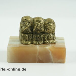 Drei weise Affen Messing Figur auf Onyx Sockel | Schreibtisch Dekoration | Vintage Tierfigur