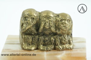 Drei weise Affen Messing Figur auf Onyx Sockel | Vintage Schreibtisch Dekoration