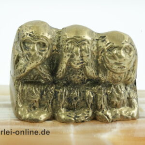 Drei weise Affen Messing Figur auf Onyx Sockel | Vintage Schreibtisch Dekoration