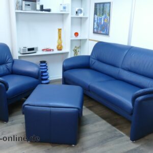 W.Schillig Zweisitzer Sofa mit Sessel + Hocker | Blau | Leder Sitzmöbel