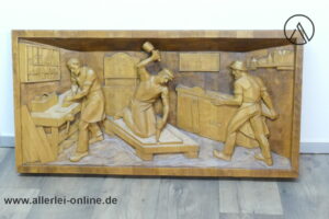 Michael Haimerl Bischofsmais Holzschnitzerei | Großes handgeschnitztes Wand Holzrelief mit Handwerker Motiv