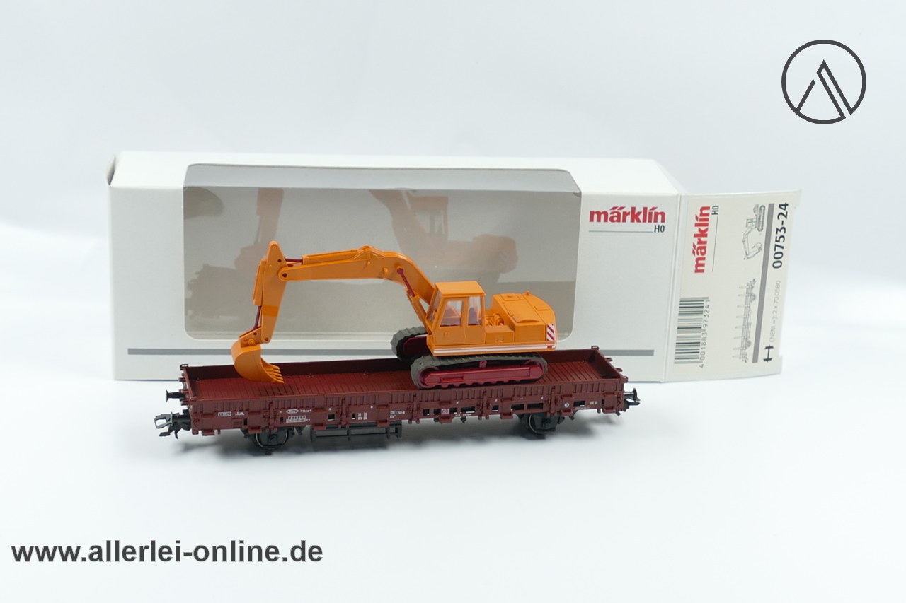 Märklin H0 00753-24 Rungenwagen mit Wiking Kettenbagger Kls 443 Güterwagen
