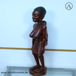 Afrikanische Holzfigur | Mutter mit Kind auf dem Rücken ,massiv Holz 78 cm | Afrikanische Volkskunst Handarbeit