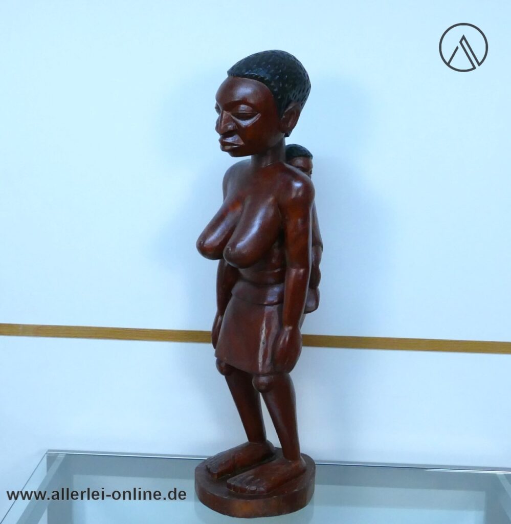Afrikanische Holzfigur | Mutter mit Kind auf dem Rücken ,massiv Holz 78 cm | Afrikanische Volkskunst Handarbeit