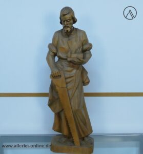 Handgeschnitzte Heiliger Josef Figur | 72 cm Zimmermann Holzfigur mit Hobel und Säge