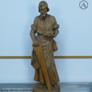 Handgeschnitzte Heiliger Josef Figur | 72 cm Zimmermann Holzfigur mit Hobel und Säge